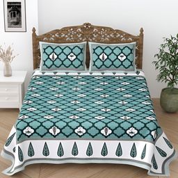 Comfowell Green & White Floral Cotton 240 TC Single Bedsheet With 2 Pillow Covers-image-98