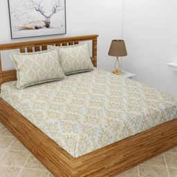 BREVARD Off White & Brown Ethnic Motifs 210 TC Queen Bedsheet with 2 Pillow Covers-image-54