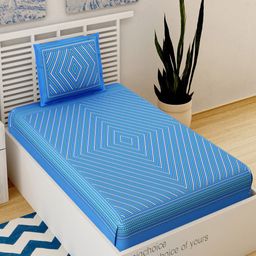 UNIQCHOICE Blue Printed Cotton 120 TC Single Bedsheet With 1 Pillow Covers-image-96