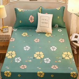 JC HOME Green & Yellow Floral 160 TC Fitted Queen Bedsheet With 2 Pillow Covers-image-41