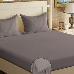 KLOTTHE Grey Fitted 300 TC Double Bedsheet With 2 Pillow Covers-57