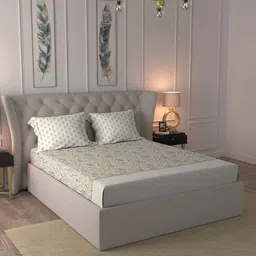 MYTRIDENT Road To Jaipur Grey Cotton 210 TC King Bedsheet & 2 Pillow Covers-image-87