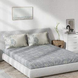 DDecor Live Beautiful Grey & Beige Floral 140 TC Cotton Queen Bedsheet & 2 Pillow Covers-image-38