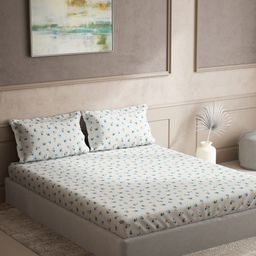 DDecor Live Beautiful Blue & White Floral 140 TC Cotton King Bedsheet & 2 Pillow Covers-image-90