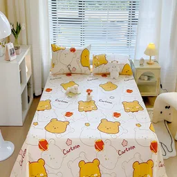 JC HOME White & Yellow Cartoon Characters 210 TC Single Bedsheet & Pillow Cover-picture-12