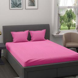 JAIPUR FABRIC Pink Striped 160 TC Cotton King Bedsheet With 2 Pillow Covers-image-39