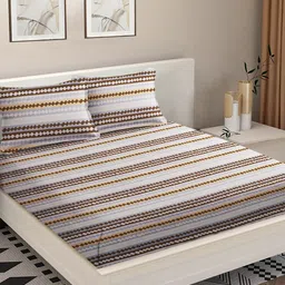 MODEFE Grey & Brown Printed 180 TC Cotton Queen Bedsheet With 2 Pillow Covers-picture-20
