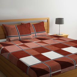Arrabi Brown & Brown Geometric 300 TC King Size Fitted Bedsheet with 2 Pillow Covers-image-30