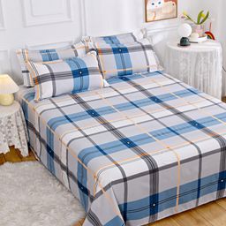 JC HOME White & Blue Geometric 140 TC Single Bedsheet & Pillow Cover-image-69
