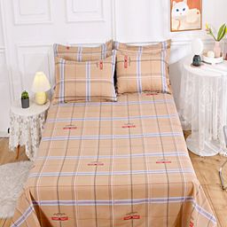 JC HOME Khaki & Red Geometric 140 TC Queen Bedsheet With 2 Pillow Covers-image-31