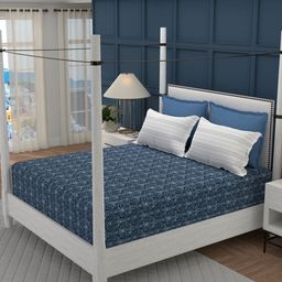 MYTRIDENT Navy Blue & Blue Ethnic Motifs 180 TC King Bedsheet with 2 Pillow Covers-image-14