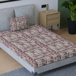 Aura Maroon & Beige Abstract Cotton 200 TC Single Bedsheet with Pillow Cover-picture-29