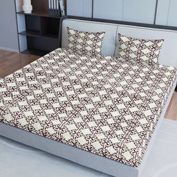 Aura Beige & Maroon Ethnic Motifs Pure Cotton 200 TC King Bedsheet with 2 Pillow Covers-image-28