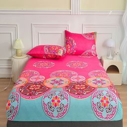 JC HOME Red & Blue Geometric 140 TC Fitted Queen Bedsheet with 2 Pillow Covers-image-29