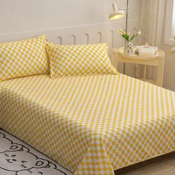 JC HOME Yellow & White Printed 140 TC King Bedsheet & 2 Pillow Covers-image-31