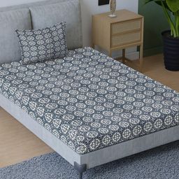 Aura Blue Ethnic Motifs Pure Cotton 200 TC Single Bedsheet with 1 Pillow Cover-picture-31