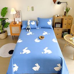 JC HOME Blue & White Printed 200 TC King Bedsheet with 2 Pillow Covers-image-42