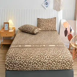 JC HOME Brown & Beige 140 TC Fitted King Bedsheet with 2 Pillow Covers-image-15