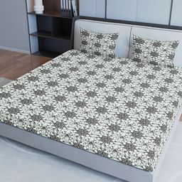 Aura Grey Ethnic Motifs 200 TC Pure Cotton Single Bedsheet with 1 Pillow Cover-picture-44