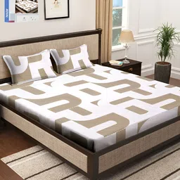 KLOTTHE White & Brown Abstract 300 TC King Bedsheet with 2 Pillow Covers-image-36