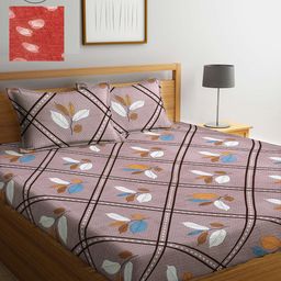 Arrabi Multicoloured Graphic 300 TC 2 King Bedsheet with 4 Pillow Covers-55