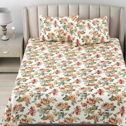 BILBERRY White & Green Floral Printed Pure Cotton 180 TC King Bedsheet Set-image-63