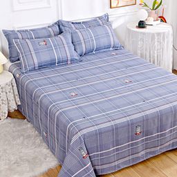 JC HOME Blue & Red Striped 140 TC King Bedsheet with 2 Pillow Covers-17