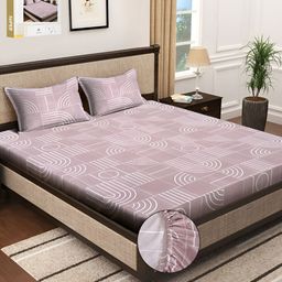 KLOTTHE Geometric Printed 130 GSM 300 TC Fitted Double King Bedding with 2 Pillow Cover-image-17