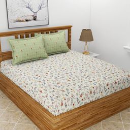 BREVARD Off White & Red Floral 210 TC King Bedsheet with 2 Pillow Covers-image-118
