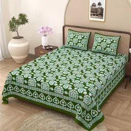 Varde Green & White Striped Cotton 210 TC King Bedsheet with 2 Pillow Covers-picture-9