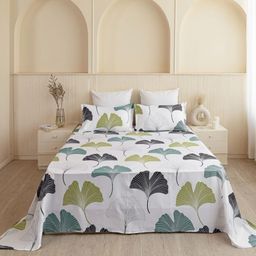 HOMEMONDE Blue & Green Floral 210 TC King Bedsheet with 2 Pillow Covers-image-62