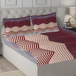 INDHOME LIFE Maroon & Beige Pure Cotton 210 TC Queen Bedsheet With 2 Pillow Covers-image-38