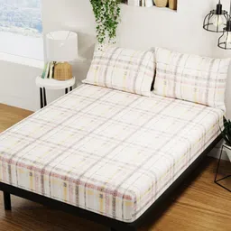 BIANCA Platinum Gold-Toned Geometric Cotton 144 TC Queen Bedsheet & 2 Pillow Covers-picture-28