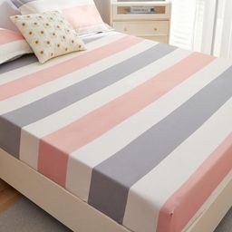 JC HOME Grey & White Striped 160 TC Fitted Queen Bedsheet with 2 Pillow Covers-image-28