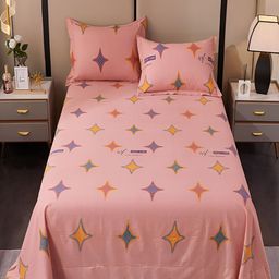 JC HOME Pink & Blue Geometric 220 TC Cotton King Bedsheet with 2 Pillow Covers-image-37