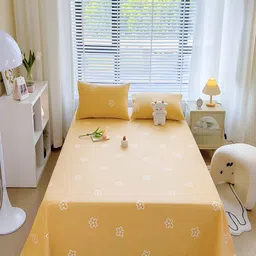 JC HOME Yellow Floral Pure Cotton 210 TC Single Bedsheet With 2 Pillow Covers-image-33