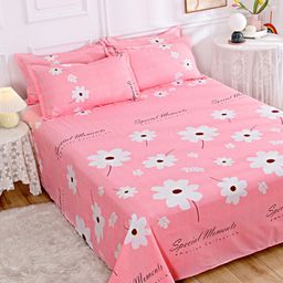 JC HOME Pink & White Printed 140 TC King Bedsheet & 2 Pillow Covers-image-4