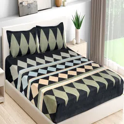 BELVOSTUM Super_11_Collection Black & Blue 180 TC Cotton Queen Bedsheet & 2 Pillow Covers-picture-11