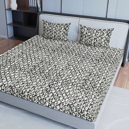 Aura White & Grey Geometric Pure Cotton 200 TC Queen Bedsheet with 2 Pillow Covers-picture-34