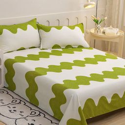 JC HOME White & Green Printed 140 TC Single Bedsheet & Pillow Cover-image-74