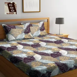 Arrabi Grey & Beige Floral 300 TC 2 King Bedsheet with 4 Pillow Covers-16