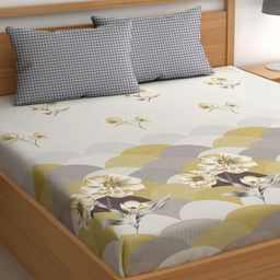 CHHAVI INDIA Grey & Brown Floral Microfiber 210 TC King Bedsheet With 2 Pillow Covers-image-70