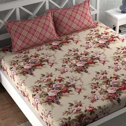 CHHAVI INDIA Red & Green Floral Microfiber 210 TC King Bedsheet with 2 Pillow Covers-image-62
