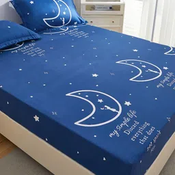JC HOME Blue & White Printed 160 TC Fitted King Bedsheet & 2 Pillow Covers-picture-25