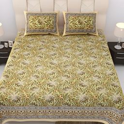 Comfowell Green & Yellow Floral Printed Cotton 244 TC King Bedsheet With 2 Pillow Covers-image-15