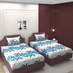 BELVOSTUM Blue & White Geometric Cotton 250 TC 2 Single Bedsheet With 2 Pillow Covers-image-89