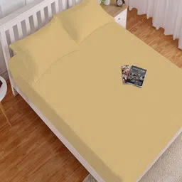 HOKIPO Beige 130 TC Microfiber Fitted Queen Bedsheet with 2 Pillow Covers-image-59