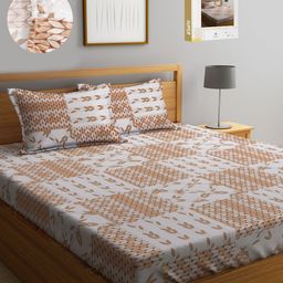 KLOTTHE Printed 300 TC Fitted King Bedsheet with 2 Pillow Covers-image-14