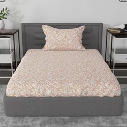 Myntra Elegant Homes Peach-Coloured & White Floral 144 TC Single Bedsheet with 1 Pillow Covers-image-41