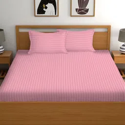 RIDHAAN Pink Striped 220 TC Cotton Queen Fitted Bedsheet With 2 Pillow Covers-image-22